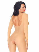 Sheer long-sleeved scoop neck bodystocking