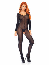 Sheer long-sleeved scoop neck bodystocking