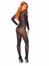 Sheer long-sleeved scoop neck bodystocking