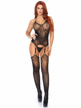 Naughty floral jacquard crotchless bodystocking