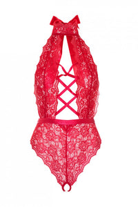 Sophisticated and elegant red lace bodysuit