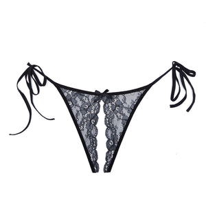 Provocative tie side lace panty with open butt