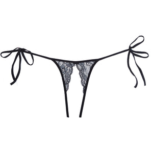 Provocative tie side lace panty with open butt