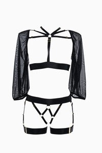 Gorgeous cupless strappy bra and garter set