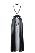 Erotic long black harness dress