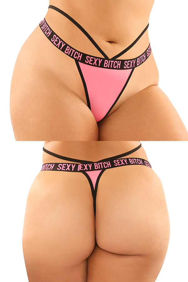 Cheeky Lace Panty and Strappy Microfiber plus size Thong - PACK