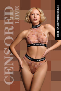 Designer Censored Bralette set with high neck and high waist thong