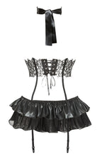 Sexy wetlook and lace gartered skirt lingerie set
