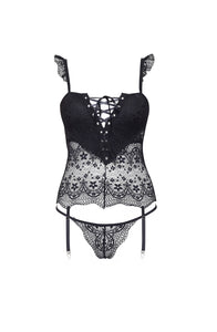 Beautiful black lace corset with suspenders