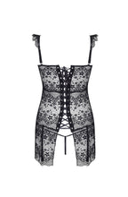 Beautiful black lace corset with suspenders