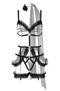 Luxurious designer bdsm strappy bra set