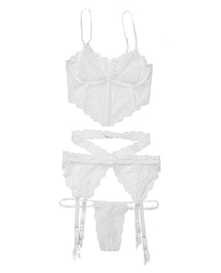 White soft cup bra and garter belt set