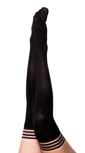 Black opaque thigh-high tights