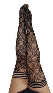 Diamond fishnet thigh-high tights