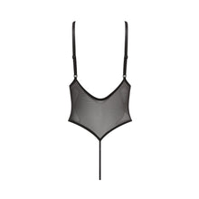 Sexy mesh black bodysuit with pink ribbon