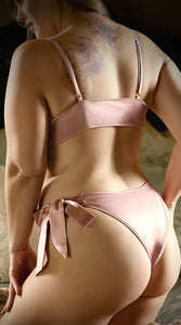 Products Alluring plus size petal pink satin tie front top and panty