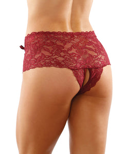 Crotchless Lace Boyshort Panty with Decorative Lace Up Panels