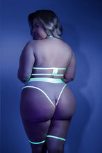 Neon floral Embroidered Open Cup Crotchless Bodysuit with Attached Leg Garters