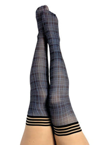 Navy blue plaid thigh-highs
