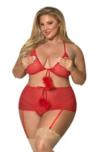 Marabou Bra, Skirt and G-String Set Red