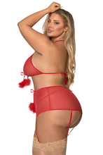 Marabou Bra, Skirt and G-String Set Red