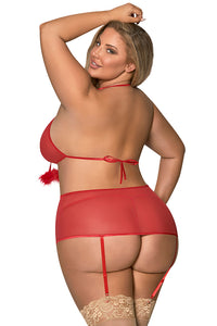 Marabou Bra, Skirt and G-String Set Red