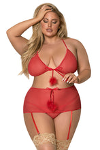 Marabou Bra, Skirt and G-String Set Red
