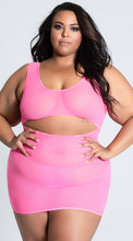 Provocative underboob plus size neon dress
