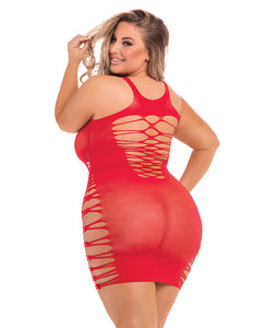 High neck red dress