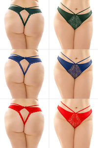 Strappy Microfiber and Lace Thong with Back Cutout - PACK