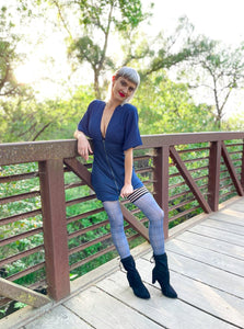 Navy blue plaid thigh-highs