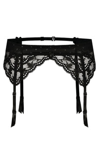 Delicate black lace suspender belt