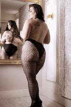 High Waist Crotchless Stockings with Attached Choker Harness