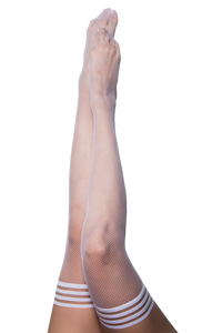 White bridal fishnet thigh-high with a non-slip grip