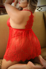 Sexy Valentine's Eyelash Lace plus size Babydoll and Matching Crotchless G-string Panty