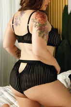 Striped Mesh Bralette & Matching Shorties with Keyhole Cut-out