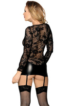 Seductive wetlook dress with lace and stockings