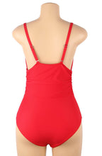 Stunning red plunging V-neck style swimsuit
