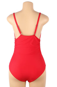 Stunning red plunging V-neck style swimsuit