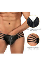 Matte look men's thong with front zip