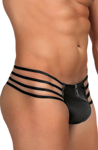 Matte look men's thong with front zip