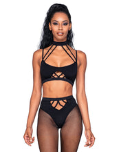 Strappy bralette & fishnet pantyhose set