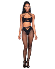 Strappy bralette & fishnet pantyhose set