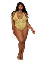 Exotic Yellow Lace Bodysuit and Organza Rosette Harness Set - Spring Collection 2023