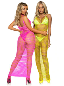 Sexy fishnet neon maxi dress