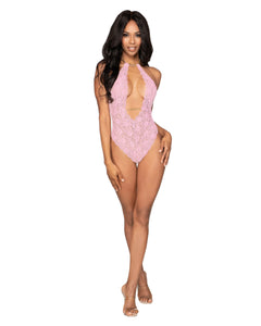 Hot pink lace bodysuit with chain