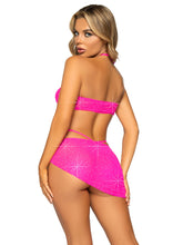 Sexy fishnet rhinestones bra set