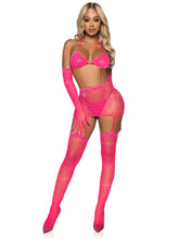 Sexy fishnet rhinestone lingerie set with stockings