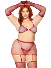 Sexy fishnet rhinestone lingerie set with stockings