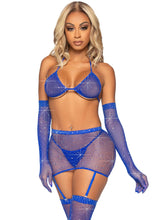 Sexy fishnet rhinestone lingerie set with stockings